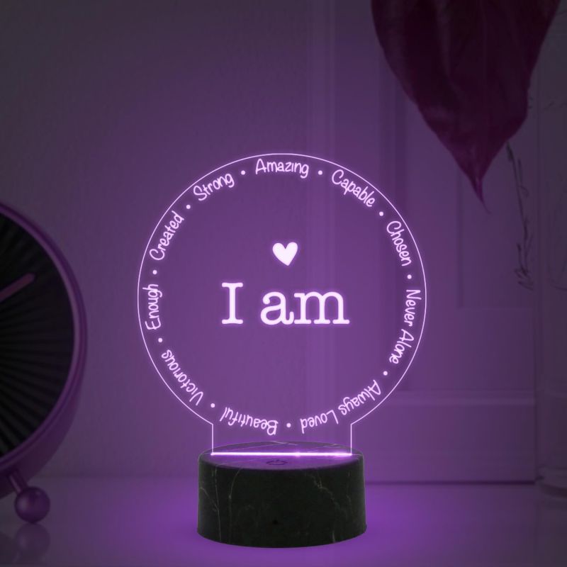 I am Night Lamp with Multicolored Light Birthday Gift for Yourself Bedroom Living Room Decor & Motivational Light