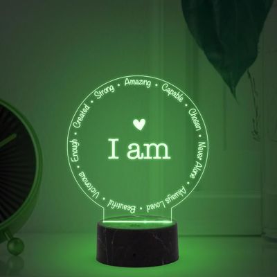 I am Night Lamp with Multicolored Light Birthday Gift for Yourself Bedroom Living Room Decor & Motivational Light