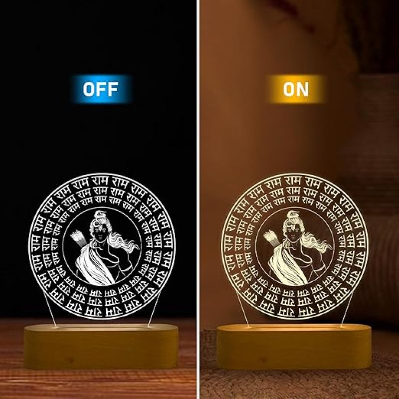 3D Illusion Lord Ram Engraved with God Photo night lamp with warm white light God Lamp for Pooja Room & Home Decor Blessing & Religious gift item
