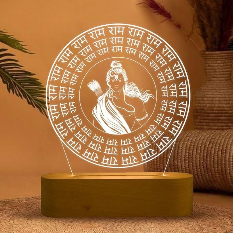 3D Illusion Lord Ram Engraved with God Photo night lamp with warm white light God Lamp for Pooja Room & Home Decor Blessing & Religious gift item