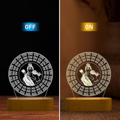 3D Illusion Lord Ram Engraved with God Photo night lamp with warm white light God Lamp for Pooja Room & Home Decor Blessing & Religious gift item