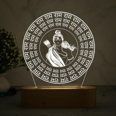 3D Illusion Lord Ram Engraved with God Photo night lamp with warm white light God Lamp for Pooja Room & Home Decor Blessing & Religious gift item