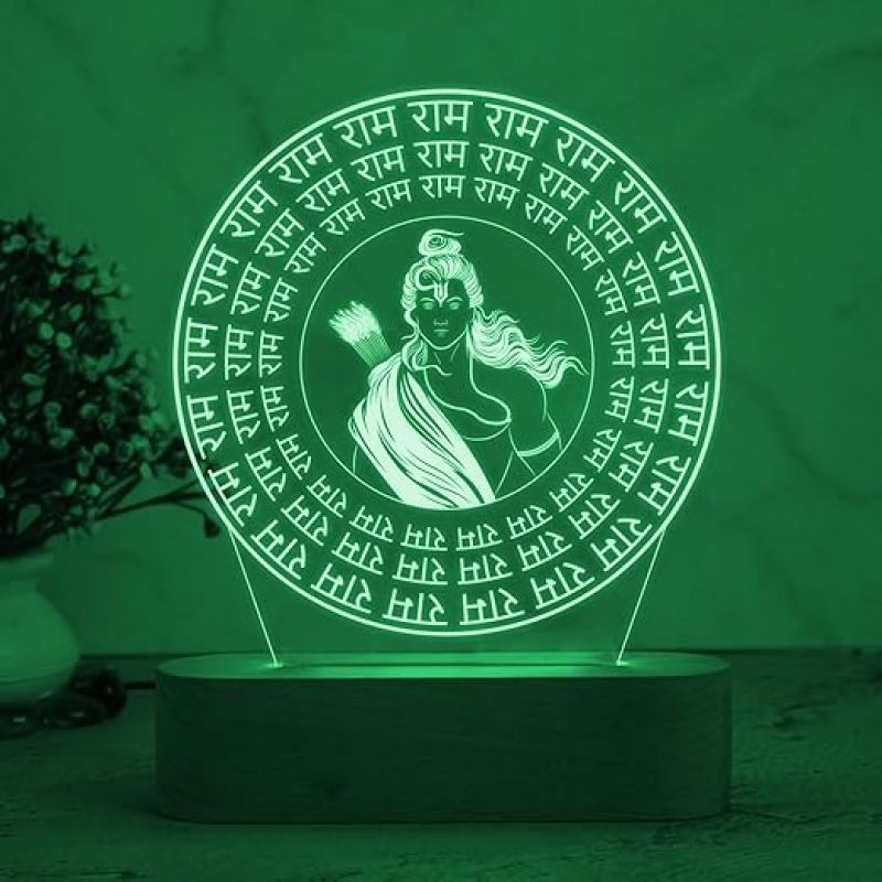 3D Illusion Lord Ram Engraved with God Photo night lamp with Warm White Light God Lamp for Pooja Room & Home Decor Blessing & Religious Gift Items