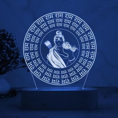 3D Illusion Lord Ram Engraved with God Photo night lamp with Warm White Light God Lamp for Pooja Room & Home Decor Blessing & Religious Gift Items
