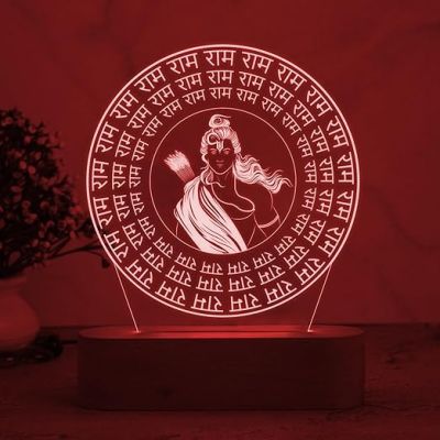 3D Illusion Lord Ram Engraved with God Photo night lamp with Warm White Light God Lamp for Pooja Room & Home Decor Blessing & Religious Gift Items