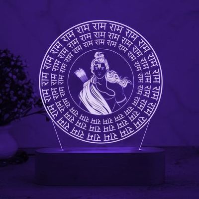 3D Illusion Lord Ram Engraved with God Photo night lamp with Warm White Light God Lamp for Pooja Room & Home Decor Blessing & Religious Gift Items