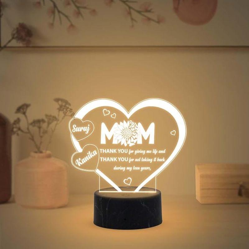 Mom Thank You Lamp with Warm White Light Customized with Kids Name Gift for Mother's Dy