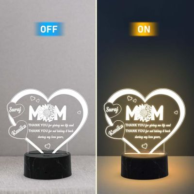 Mom Thank You Lamp with Warm White Light Customized with Kids Name Gift for Mother's Dy