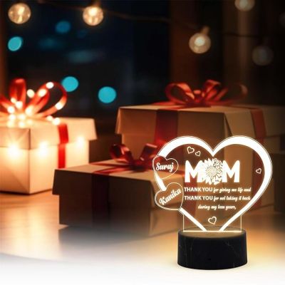 Mom Thank You Lamp with Warm White Light Customized with Kids Name Gift for Mother's Dy