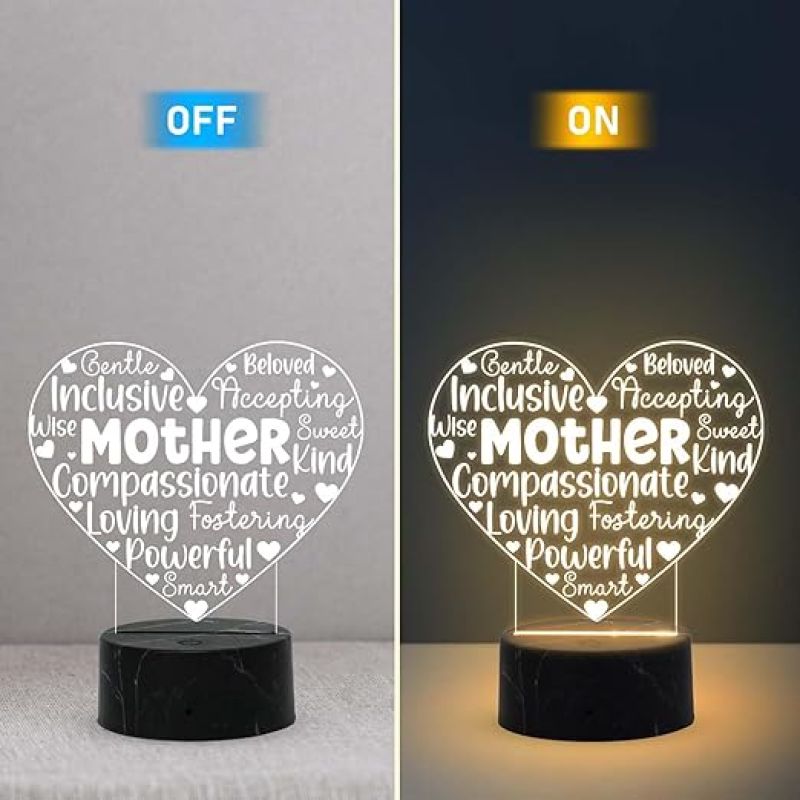 Mother Engraved Night Light with Warm White Light Mom Gift from Daughter Son, Express Your Love for Mom, Surprise Gift for Mom Birthday