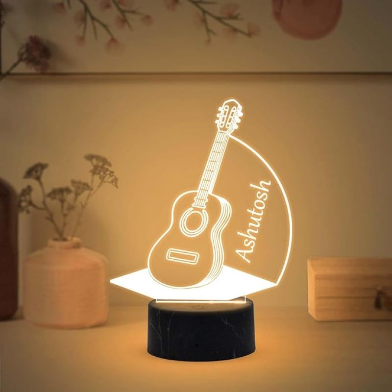3D Illusion Guitar Lamp with Warm White Light Customized Name Gift for Music Lover, Birthday Gift for Friends, Gift for Guitar Player