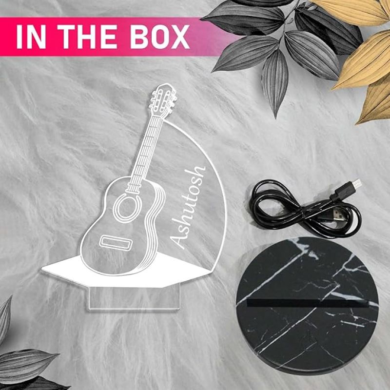 3D Illusion Guitar Lamp with Warm White Light Customized Name Gift for Music Lover, Birthday Gift for Friends, Gift for Guitar Player