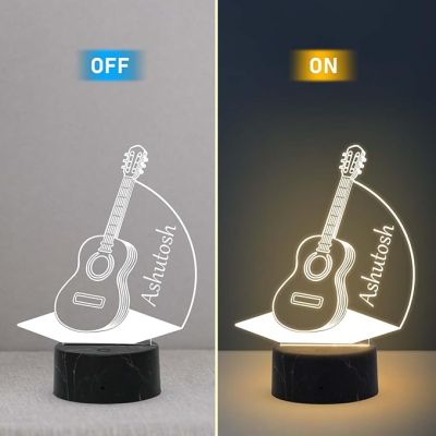 3D Illusion Guitar Lamp with Warm White Light Customized Name Gift for Music Lover, Birthday Gift for Friends, Gift for Guitar Player
