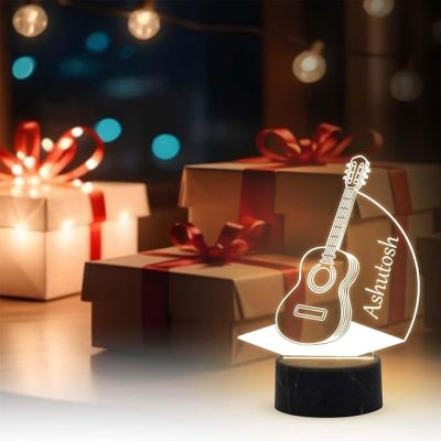 3D Illusion Guitar Lamp with Warm White Light Customized Name Gift for Music Lover, Birthday Gift for Friends, Gift for Guitar Player