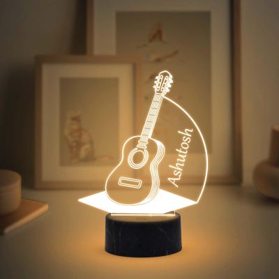3D Illusion Guitar Lamp with Warm White Light Customized Name Gift for Music Lover, Birthday Gift for Friends, Gift for Guitar Player