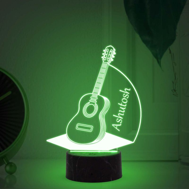3D Illusion Guitar Lamp with Automatic Color Changing Light Customized Name Gift for Music Lover Birthday Gift for Friends, Gift for Guitar Player