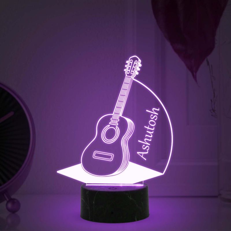3D Illusion Guitar Lamp with Automatic Color Changing Light Customized Name Gift for Music Lover Birthday Gift for Friends, Gift for Guitar Player