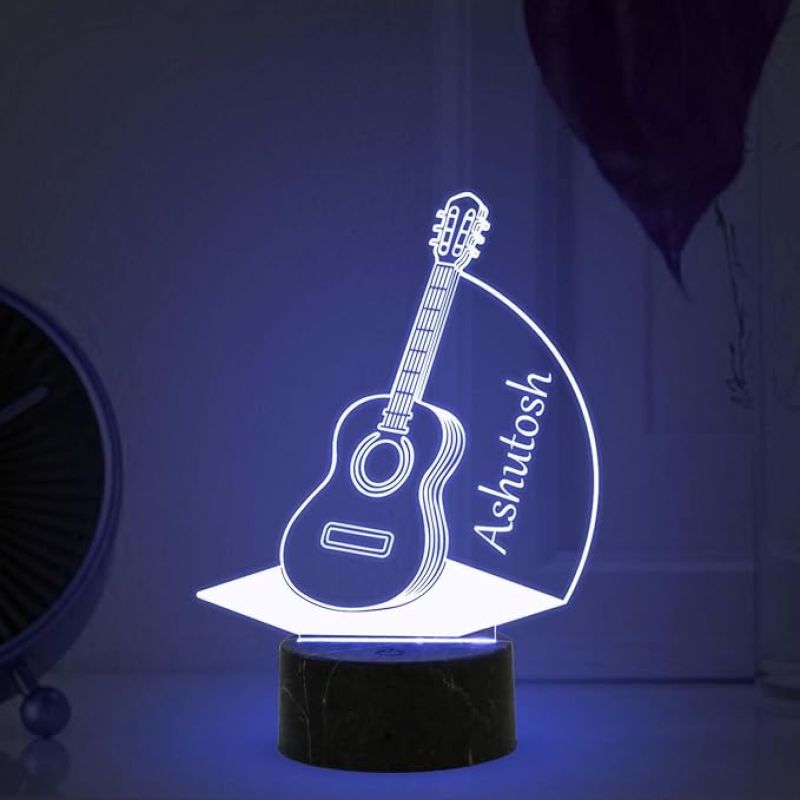 3D Illusion Guitar Lamp with Automatic Color Changing Light Customized Name Gift for Music Lover Birthday Gift for Friends, Gift for Guitar Player