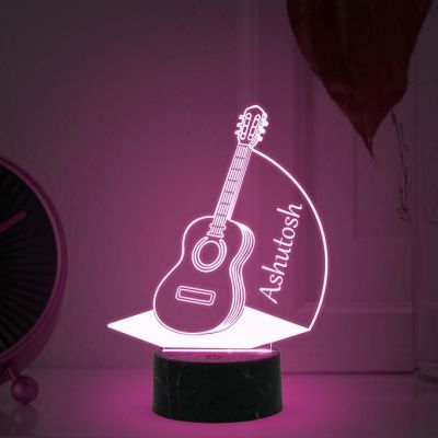 3D Illusion Guitar Lamp with Automatic Color Changing Light Customized Name Gift for Music Lover Birthday Gift for Friends, Gift for Guitar Player