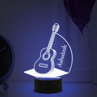 3D Illusion Guitar Lamp with Automatic Color Changing Light Customized Name Gift for Music Lover Birthday Gift for Friends, Gift for Guitar Player