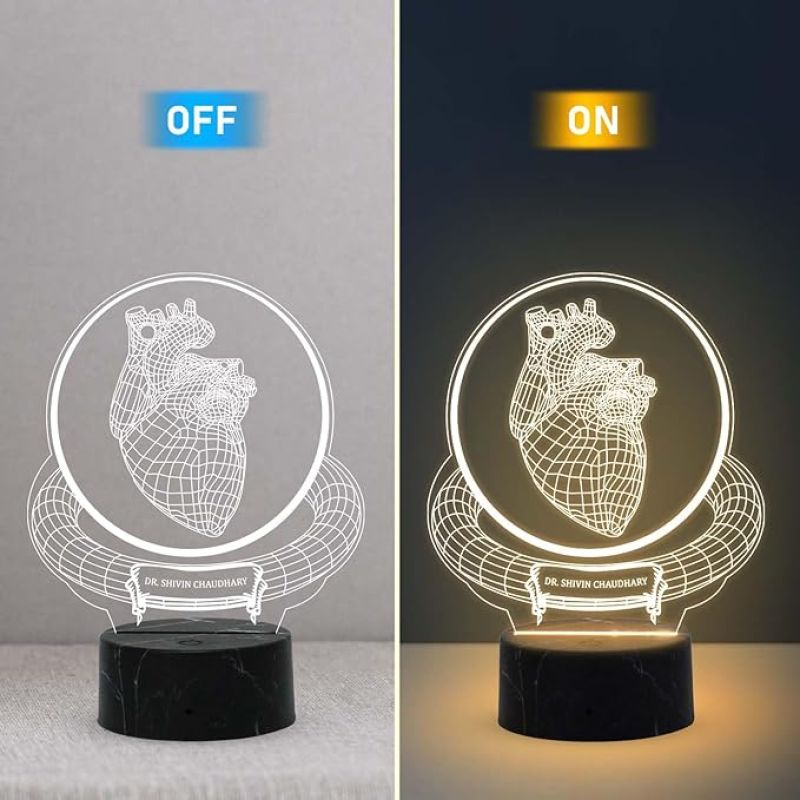 Cardiologist Night Light with Warm White Light Customized  with Name Graduation Gift for Cardiology Doctor & Clinic Decor Lamp Gift for Heart Surgeon