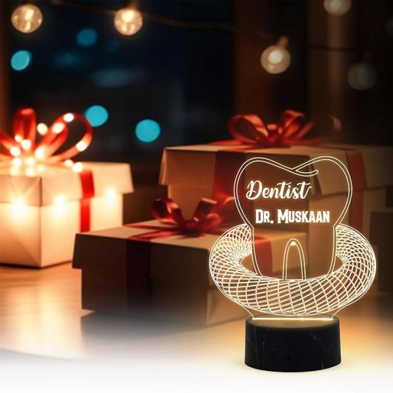 3D Illusion Dentist Night Lamp with Warm White Light Customized with Name Thankyou Gift for Doctor & Dentist Clinic Decor Light