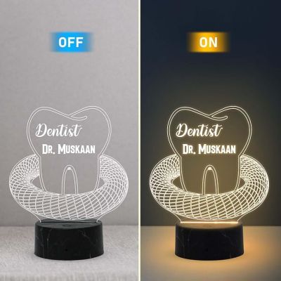 3D Illusion Dentist Night Lamp with Warm White Light Customized with Name Thankyou Gift for Doctor & Dentist Clinic Decor Light