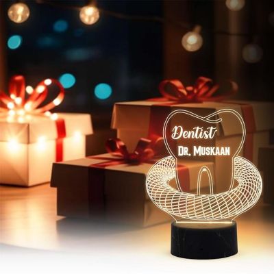 3D Illusion Dentist Night Lamp with Warm White Light Customized with Name Thankyou Gift for Doctor & Dentist Clinic Decor Light
