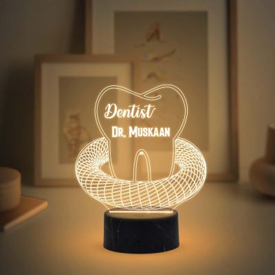 3D Illusion Dentist Night Lamp with Warm White Light Customized with Name Thankyou Gift for Doctor & Dentist Clinic Decor Light