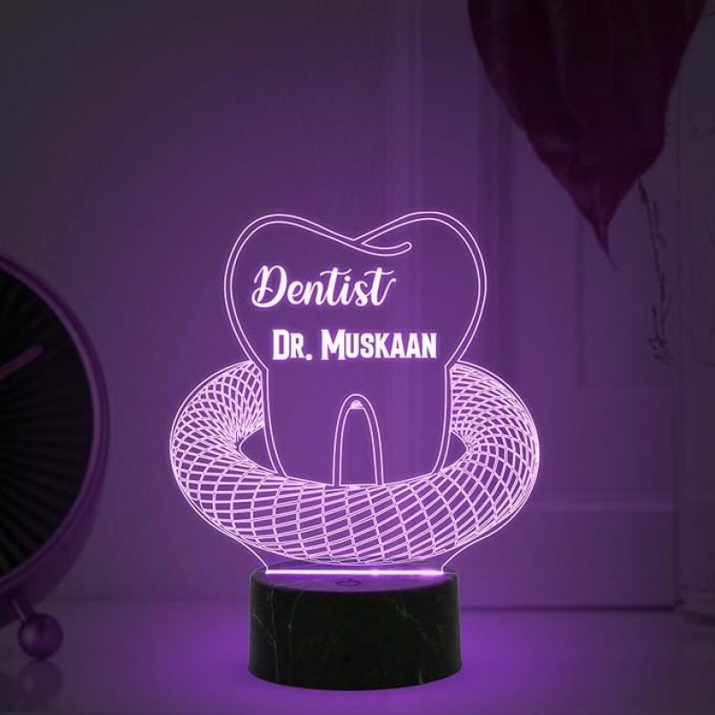 3D Illusion Dentist Night Lamp with Multicolored Light Customized with Name Thankyou Gift for Doctor & Dentist Clinic Decor Light