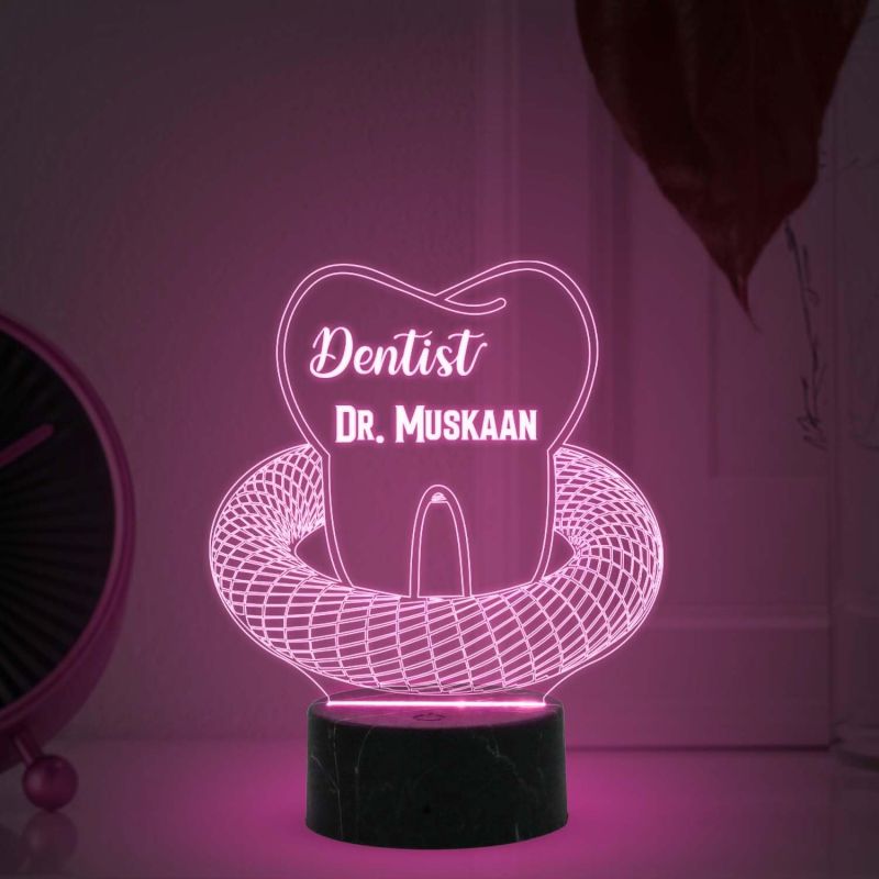 3D Illusion Dentist Night Lamp with Multicolored Light Customized with Name Thankyou Gift for Doctor & Dentist Clinic Decor Light