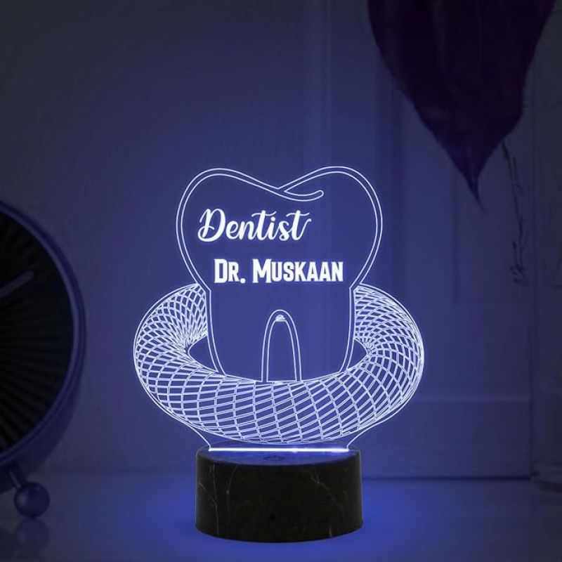 3D Illusion Dentist Night Lamp with Multicolored Light Customized with Name Thankyou Gift for Doctor & Dentist Clinic Decor Light