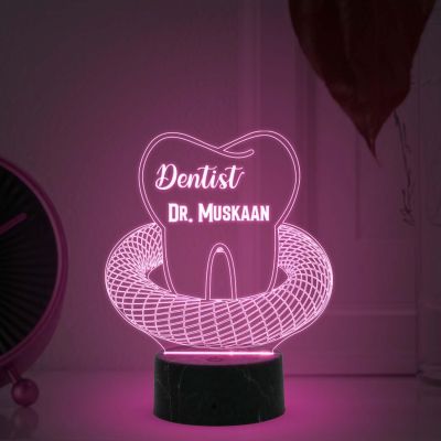 3D Illusion Dentist Night Lamp with Multicolored Light Customized with Name Thankyou Gift for Doctor & Dentist Clinic Decor Light