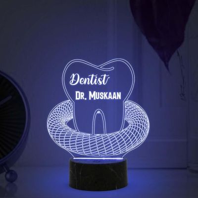3D Illusion Dentist Night Lamp with Multicolored Light Customized with Name Thankyou Gift for Doctor & Dentist Clinic Decor Light