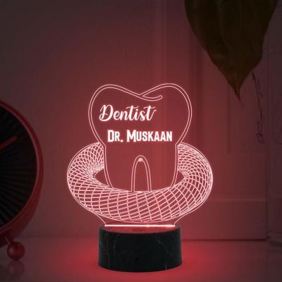 3D Illusion Dentist Night Lamp with Multicolored Light Customized with Name Thankyou Gift for Doctor & Dentist Clinic Decor Light