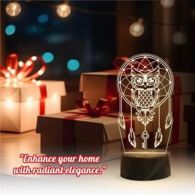 3D Illusion Owl Dreamcatcher Night Light with Warm White Light Kids Room, Bedroom & Living Room Decoration Lamp