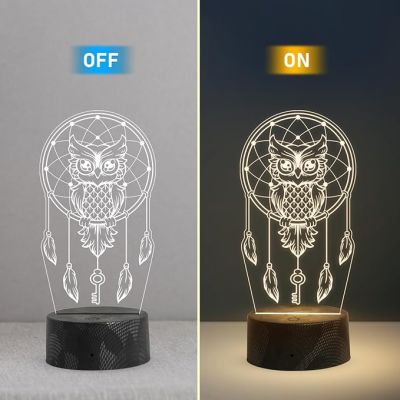 3D Illusion Owl Dreamcatcher Night Light with Warm White Light Kids Room, Bedroom & Living Room Decoration Lamp