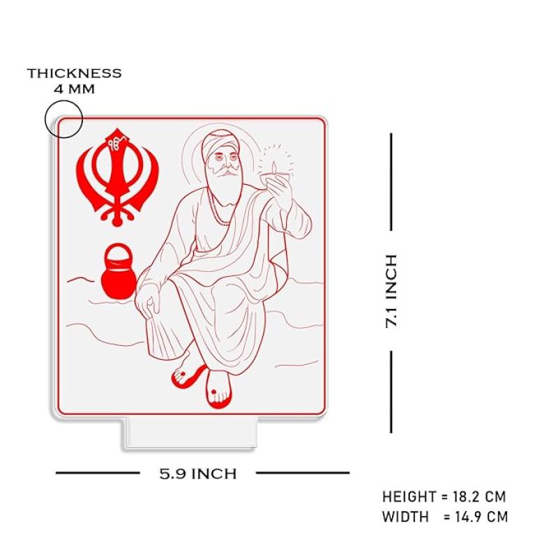 3D Illusion Guru Nanak Dev Ji Night Lamp with Warm White Light Pooja Room, Office, Gurdwara Decor & Spiritual Home Decor Light