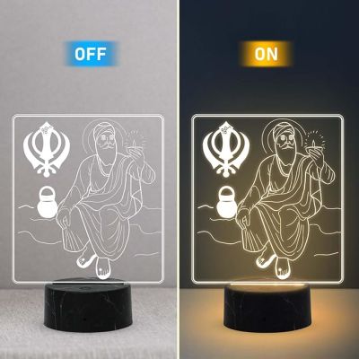 3D Illusion Guru Nanak Dev Ji Night Lamp with Warm White Light Pooja Room, Office, Gurdwara Decor & Spiritual Home Decor Light