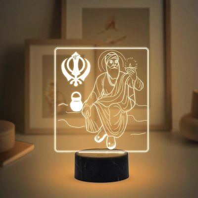 3D Illusion Guru Nanak Dev Ji Night Lamp with Warm White Light Pooja Room, Office, Gurdwara Decor & Spiritual Home Decor Light
