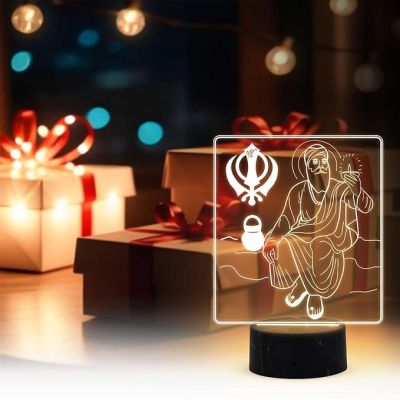 3D Illusion Guru Nanak Dev Ji Night Lamp with Warm White Light Pooja Room, Office, Gurdwara Decor & Spiritual Home Decor Light