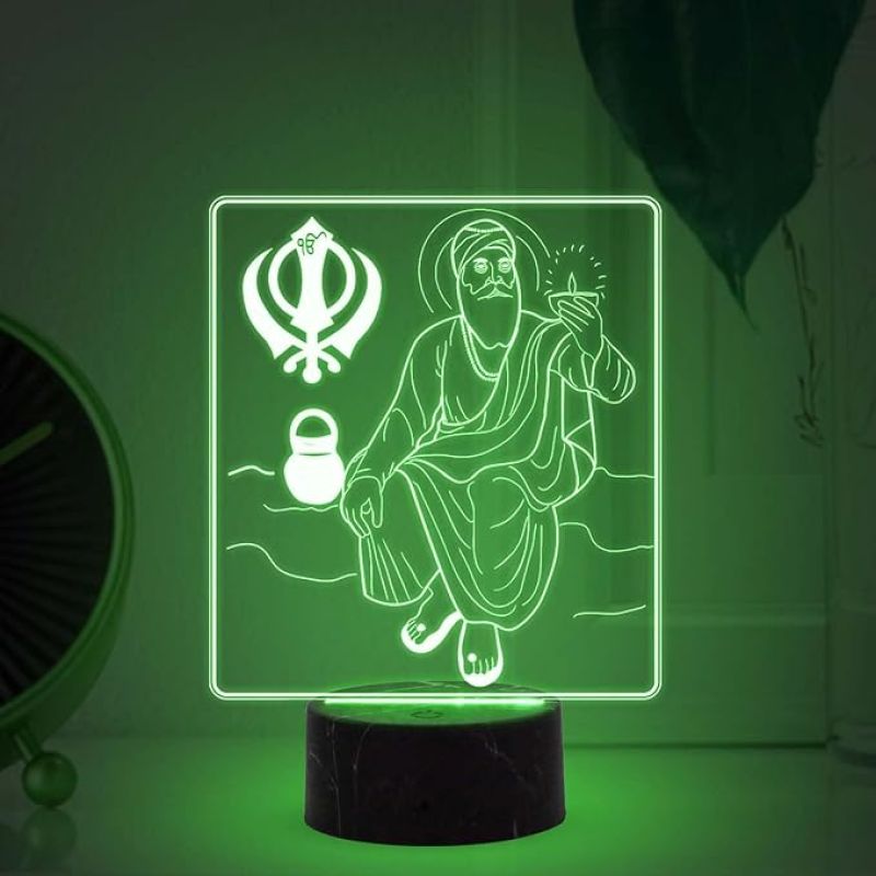 3D Illusion Guru Nanak Dev Ji Night Lamp with Multicolored Light Pooja Room, Office, Gurdwara, Spiritual Home Decor Light