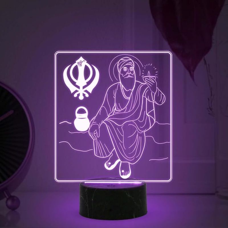 3D Illusion Guru Nanak Dev Ji Night Lamp with Multicolored Light Pooja Room, Office, Gurdwara, Spiritual Home Decor Light