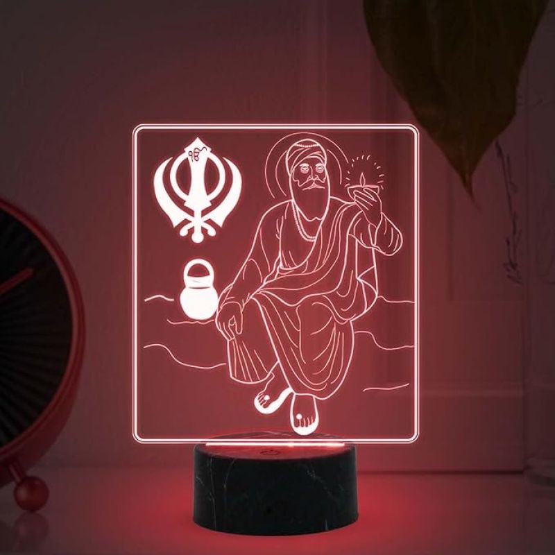 3D Illusion Guru Nanak Dev Ji Night Lamp with Multicolored Light Pooja Room, Office, Gurdwara, Spiritual Home Decor Light