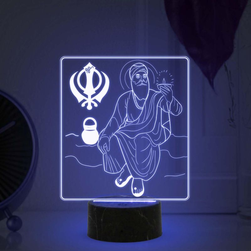 3D Illusion Guru Nanak Dev Ji Night Lamp with Multicolored Light Pooja Room, Office, Gurdwara, Spiritual Home Decor Light