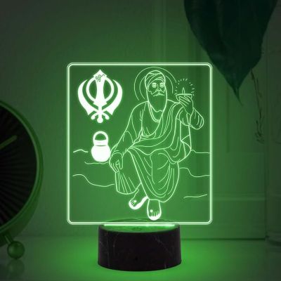 3D Illusion Guru Nanak Dev Ji Night Lamp with Multicolored Light Pooja Room, Office, Gurdwara, Spiritual Home Decor Light