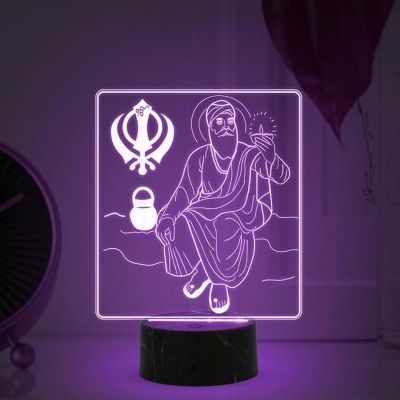 3D Illusion Guru Nanak Dev Ji Night Lamp with Multicolored Light Pooja Room, Office, Gurdwara, Spiritual Home Decor Light