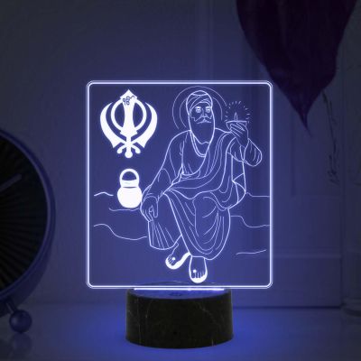 3D Illusion Guru Nanak Dev Ji Night Lamp with Multicolored Light Pooja Room, Office, Gurdwara, Spiritual Home Decor Light