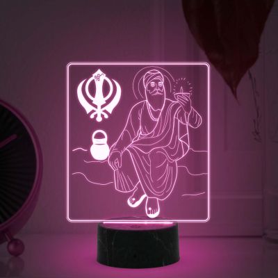 3D Illusion Guru Nanak Dev Ji Night Lamp with Multicolored Light Pooja Room, Office, Gurdwara, Spiritual Home Decor Light