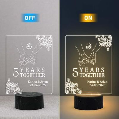 5 Years Together Anniversary Lamp with Warm White Light Customized Name Date Anniversary Gift for Couple Gift for Husband Wife Girlfriend Boyfriend